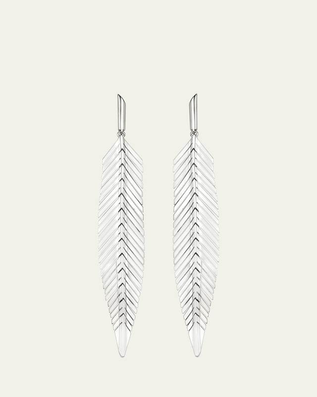 18k White Gold Medium Feather Drop Earrings